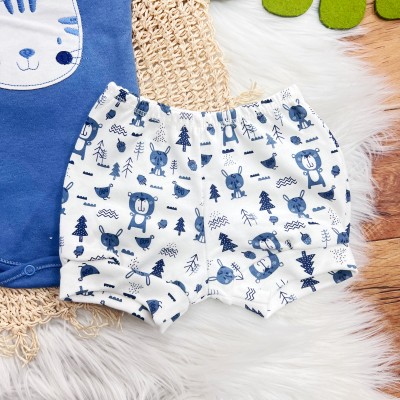 CONJ. DE MALHA 3 PEÇAS - Tigre - Azul Jeans e Off White